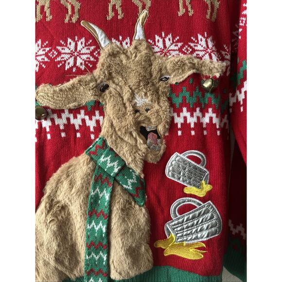Jolly Sweaters Medium Ugly Christmas Sweater Goat With Scarf Beer - Picture 2 of 4